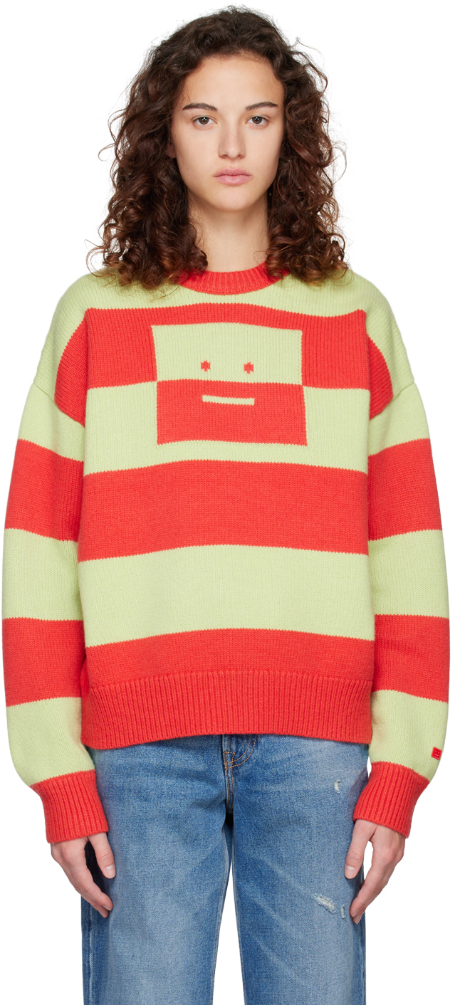 Acne Studios Striped Intarsia Wool Sweater In Sharp Red/pale Green