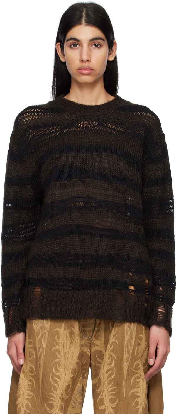 Acne Studios Black & Brown Distressed Sweater In Warm Charcoal Grey & Black