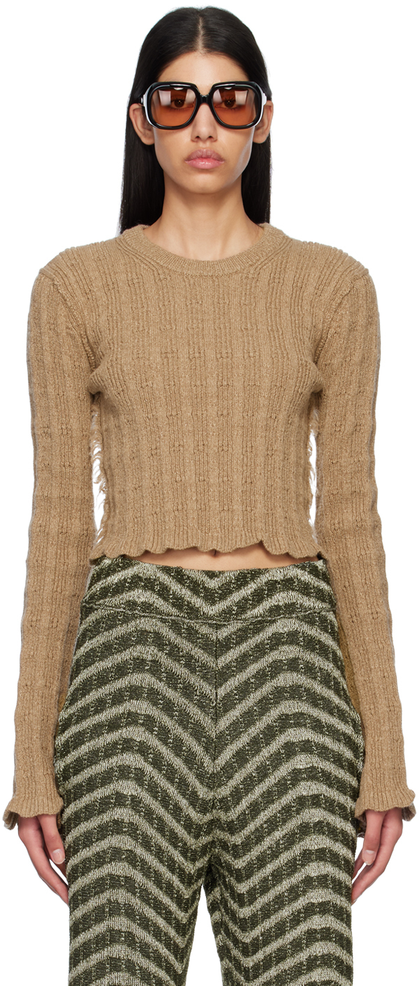 Acne Studios Brown Frayed Sweater In Toffee Brown