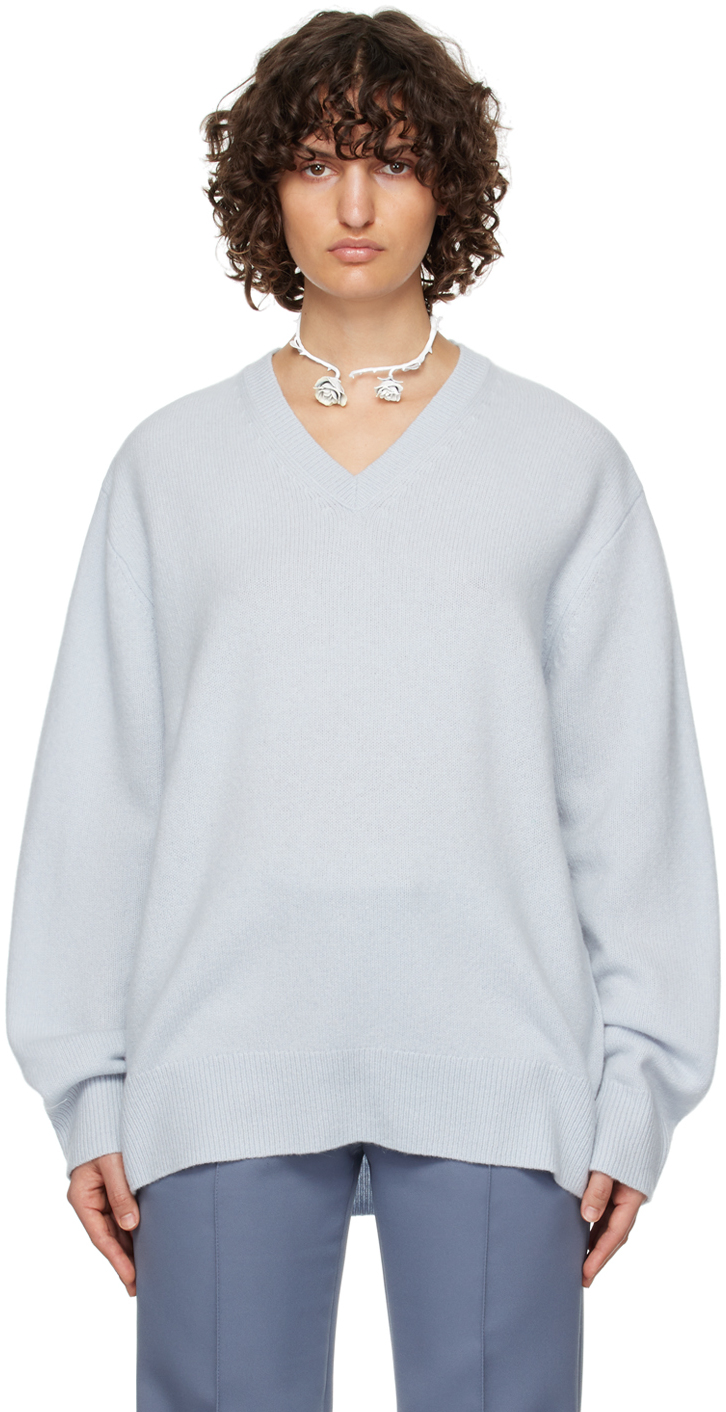 Acne Studios Blue V-neck Sweater In Dusty Blue
