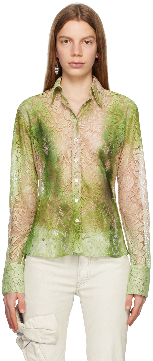Acne Studios Gradient-effect Lace Shirt In Lime Green
