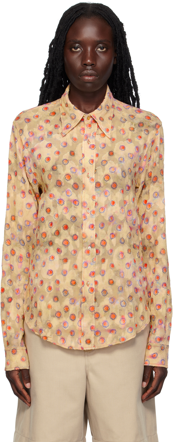 Acne Studios Beige Floral Shirt In Beige/pink