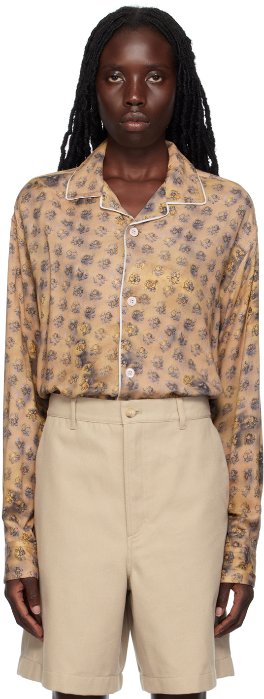 Acne Studios Tan Floral Shirt In Sand Beige/yellow
