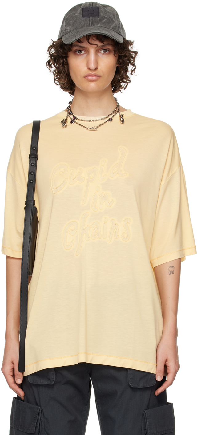 Acne Studios: Yellow Embroidered T-Shirt | SSENSE