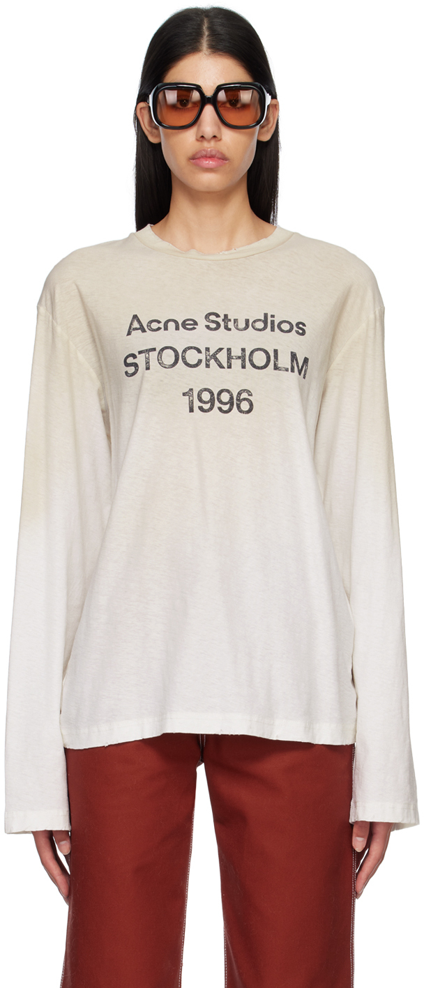 Acne Studios Off-White Printed Long Sleeve T-Shirt