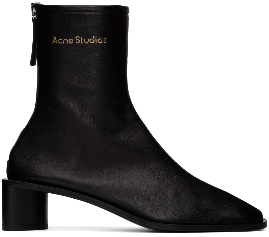 Acne Studios Black Branded Logo Boots In Black/black