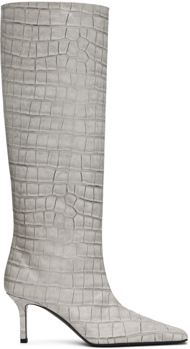 Acne Studios Croc-embossed 75mm Heeled Boots In Off White