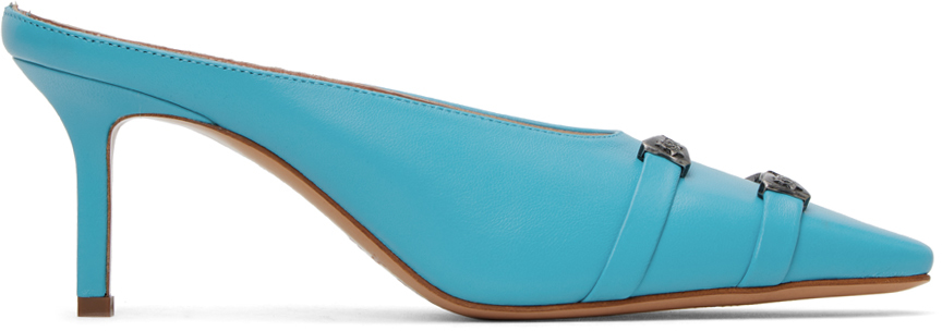 Acne Studios Blue Bow Buckle Mules In Turquoise
