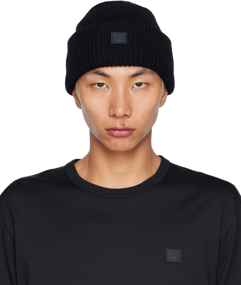 Acne Studios: Black Logo Beanie | SSENSE