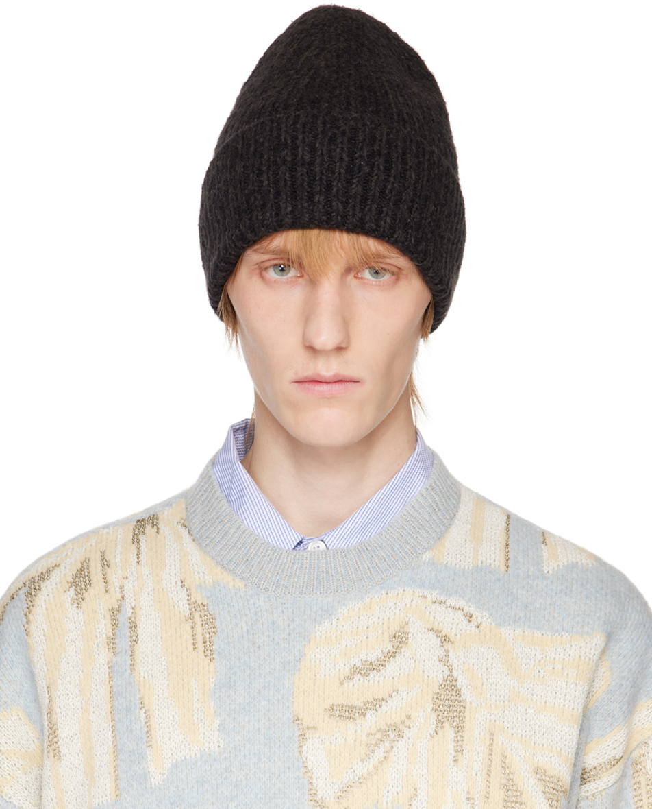 ACNE STUDIOS BLACK RIB KNIT BEANIE