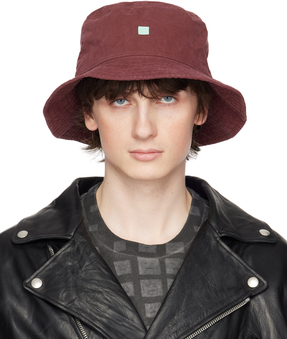 Acne Studios Burgundy Embroidered Bucket Hat In Acd Wine Red