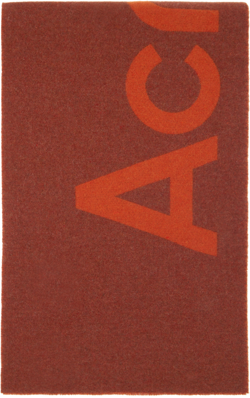 Acne Studios Brown & Orange Logo Jacquard Scarf In Rust Brown,rust Orange