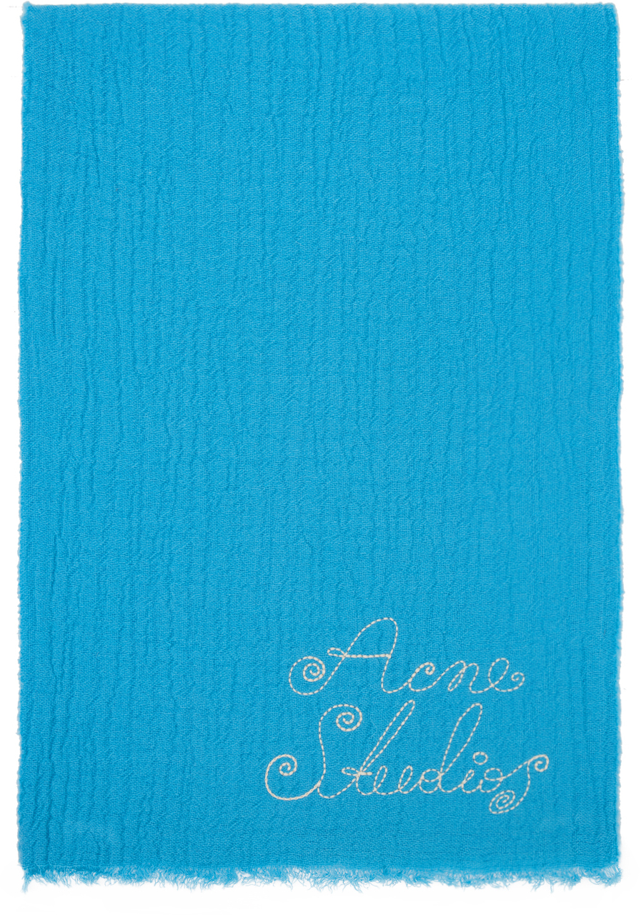 Acne Studios Blue Embroidered Scarf In Bq5 Neon Blue