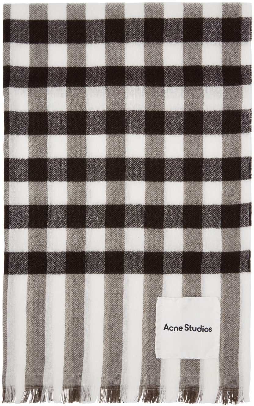 Acne Studios Check Pattern Scarf In Chocolate Brown,off White