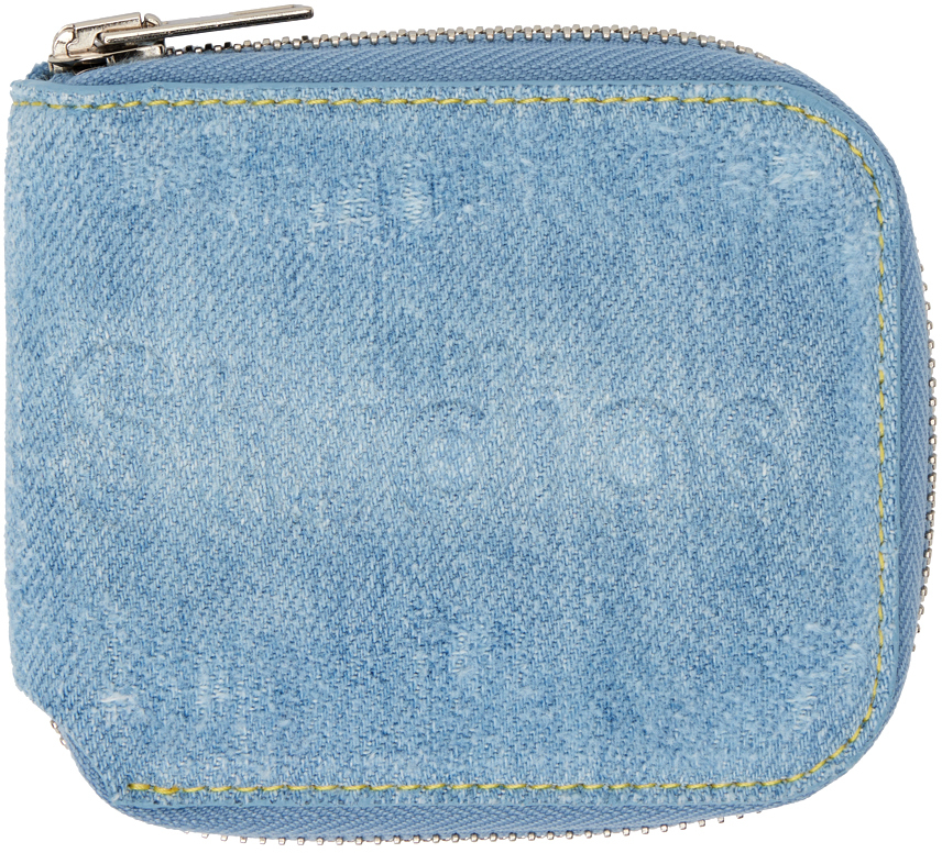 Acne Studios Kei Logo-embossed Distressed Denim Zip-around Wallet In Blue