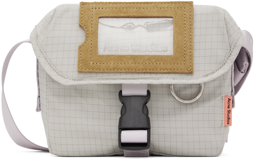 Gray Mini Press-release Messenger Bag In Dca Cold Beige/lilac