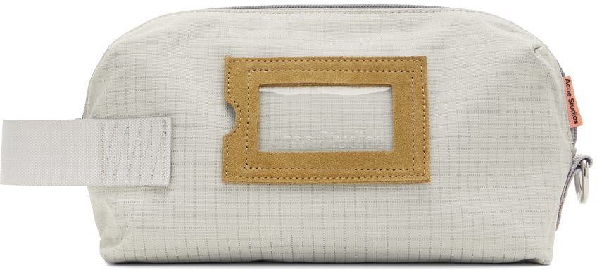 Acne Studios Grey Id Window Pouch In Dca Cold Beige/lilac