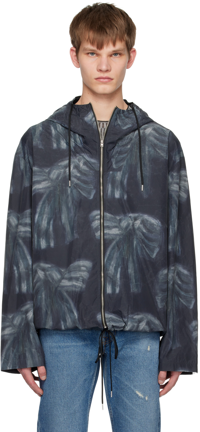 Shop Acne Studios Black & Blue Hooded Jacket In Dcf Black/dark Blue