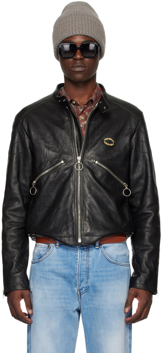 Shop Acne Studios Black Distressed Leather Jacket In 900 Black