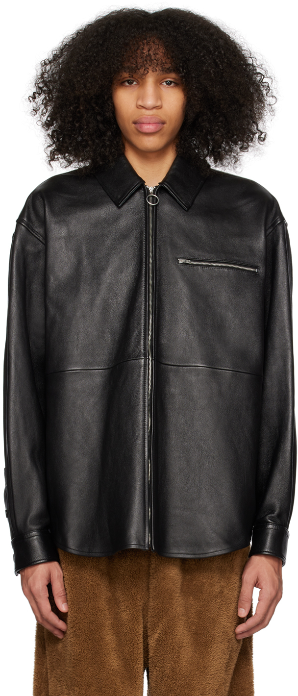 Acne Studios: Black Zip-Up Leather Jacket | SSENSE Canada