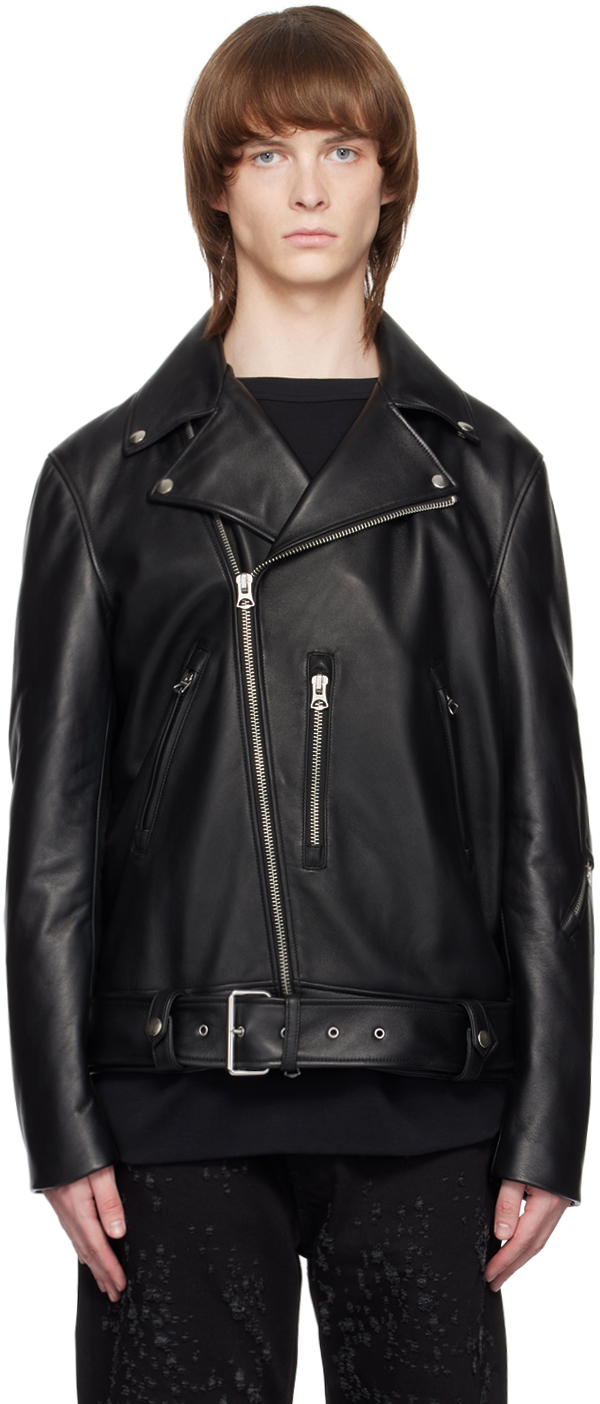 Shop Acne Studios Black Biker Leather Jacket In 900 Black