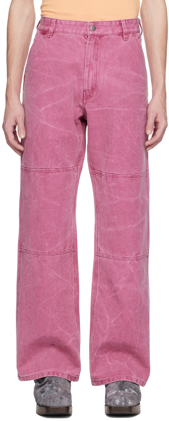 Acne Studios Mens Fuchsia Pink Palma Faded-wash Relaxed-fit Wide-leg Cotton Trousers