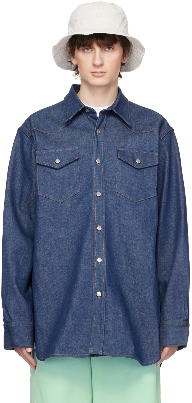 Shop Acne Studios Indigo Button-up Denim Shirt In 135 Indigo Blue