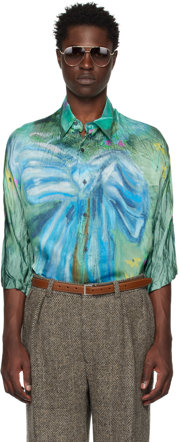 Acne Studios Sandroki Printed Crinkled-satin Shirt In Green
