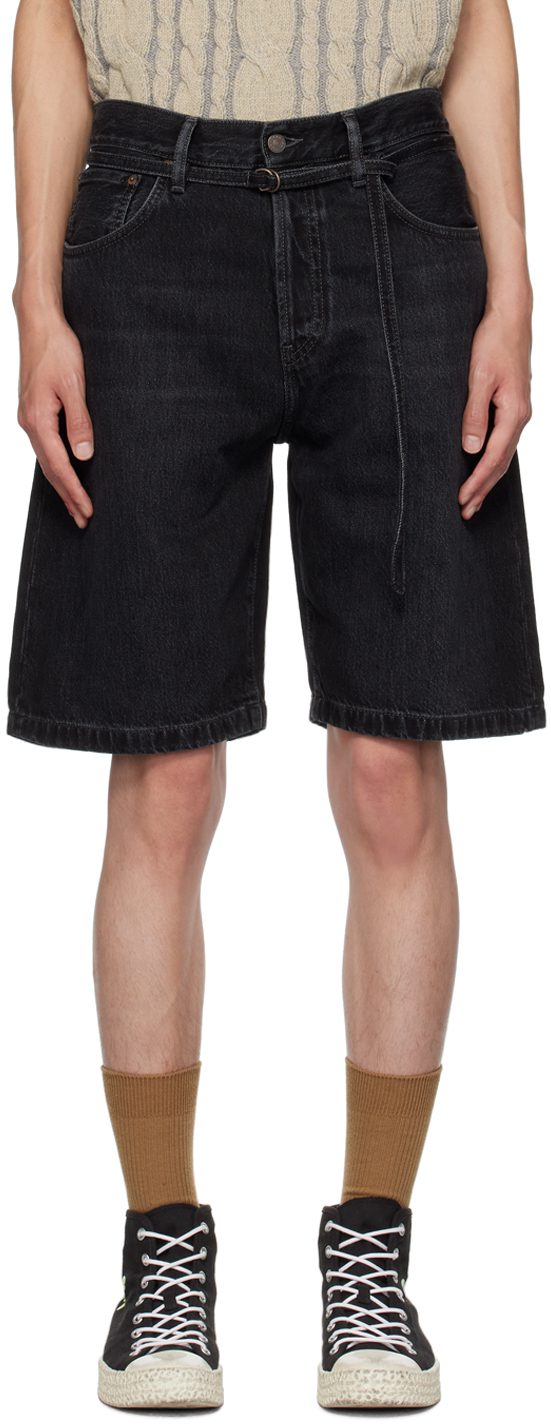 Black Belted Denim Shorts