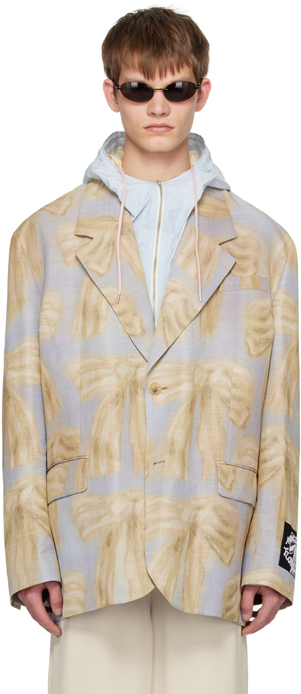 Blue & Beige Printed Blazer