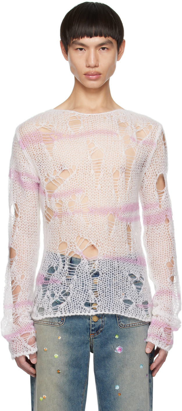 Acne Studios Off-white Laddered Sweater In Dcj Off White/pink