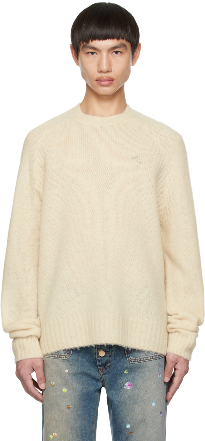 Acne Studios Logo-embroidered Knitted Jumpers In Ae9 Ecru Beige