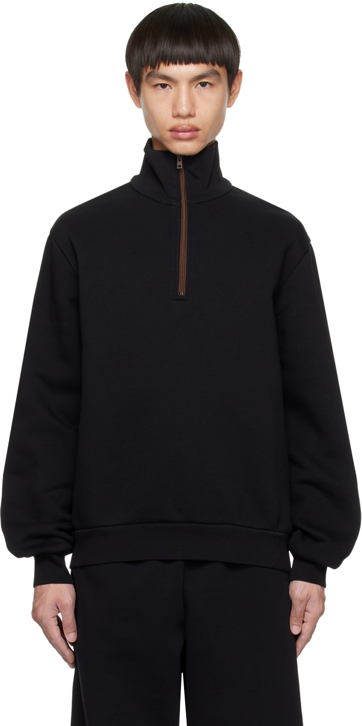 Acne Studios Black Half-zip Sweatshirt In 900 Black