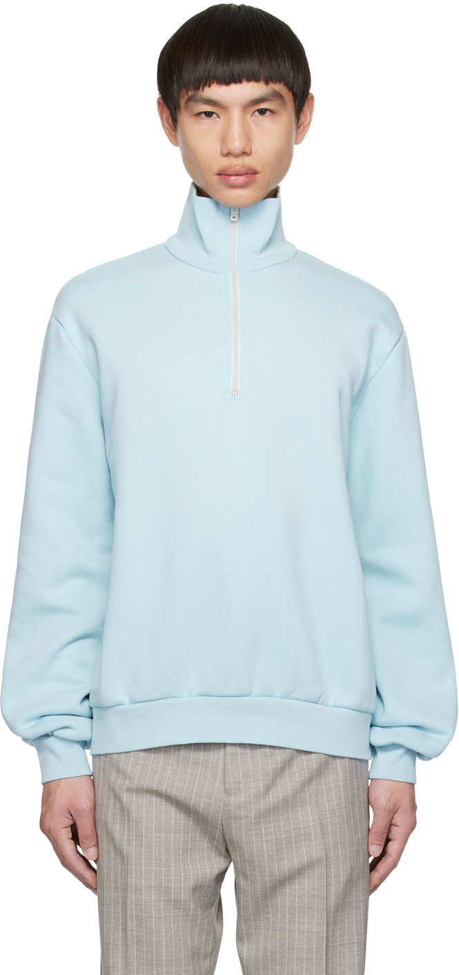 Acne Studios Fenrik Cotton-blend Jersey Half-zip Sweatshirt In Aao Mineral Blue