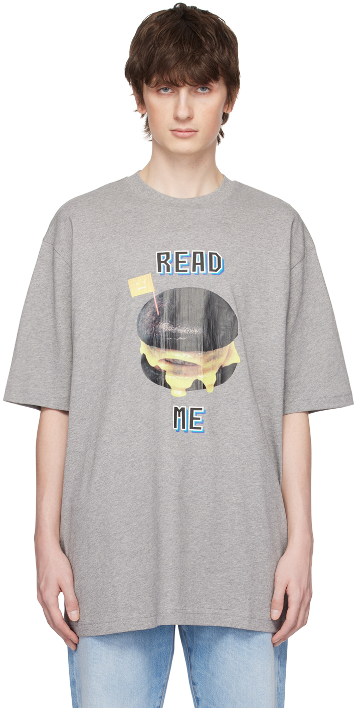 Acne Studios Grey 'read Me' T-shirt In X92 Light Grey Melan