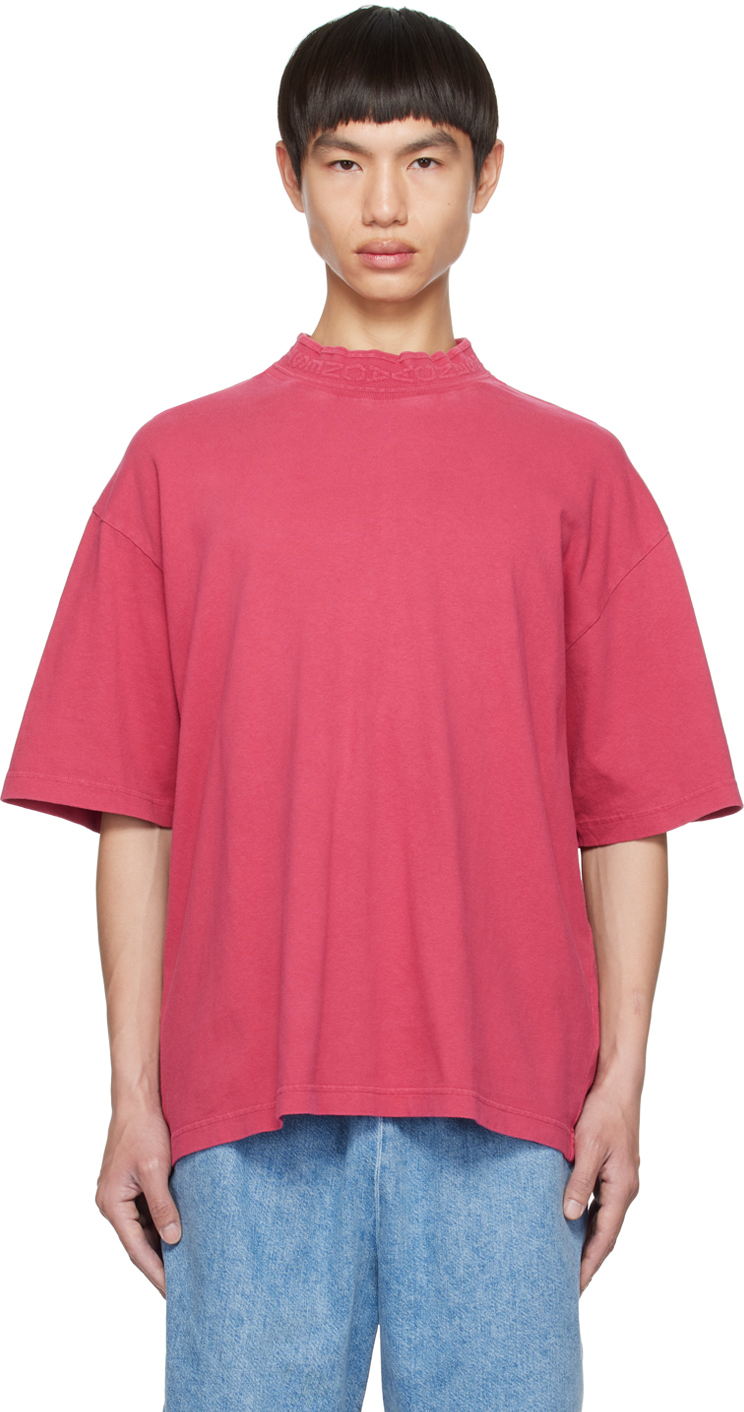 Acne Studios Red Embossed T-shirt In Act Fuchsia Pink