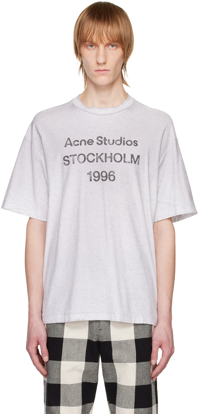 Acne Studios Gray Printed T-shirt In H Pale Grey Melange