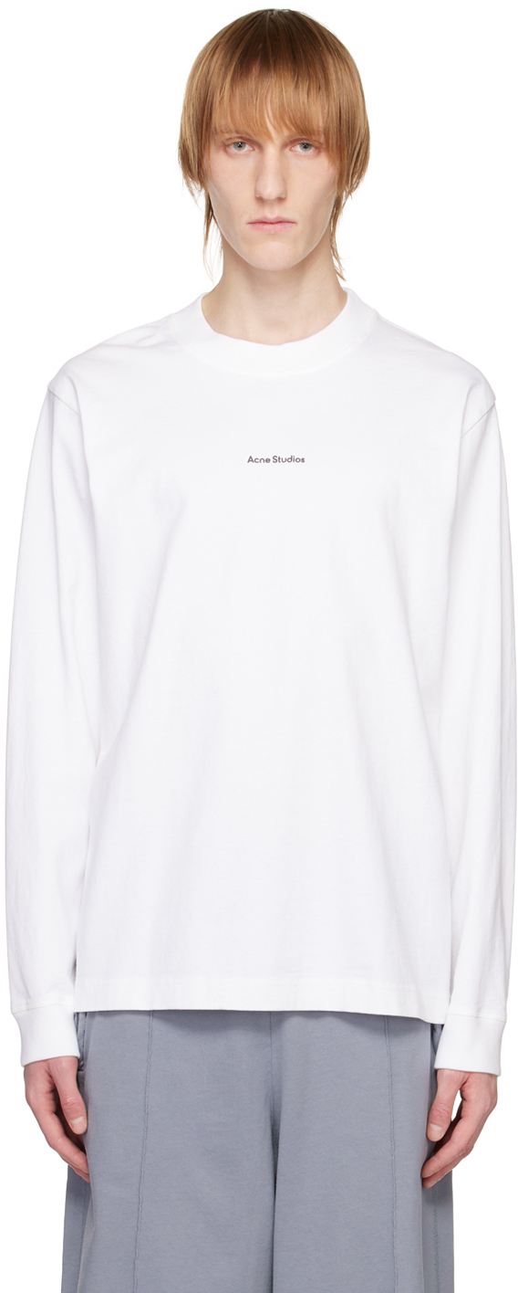 Acne Studios: White Printed Long Sleeve T-Shirt | SSENSE