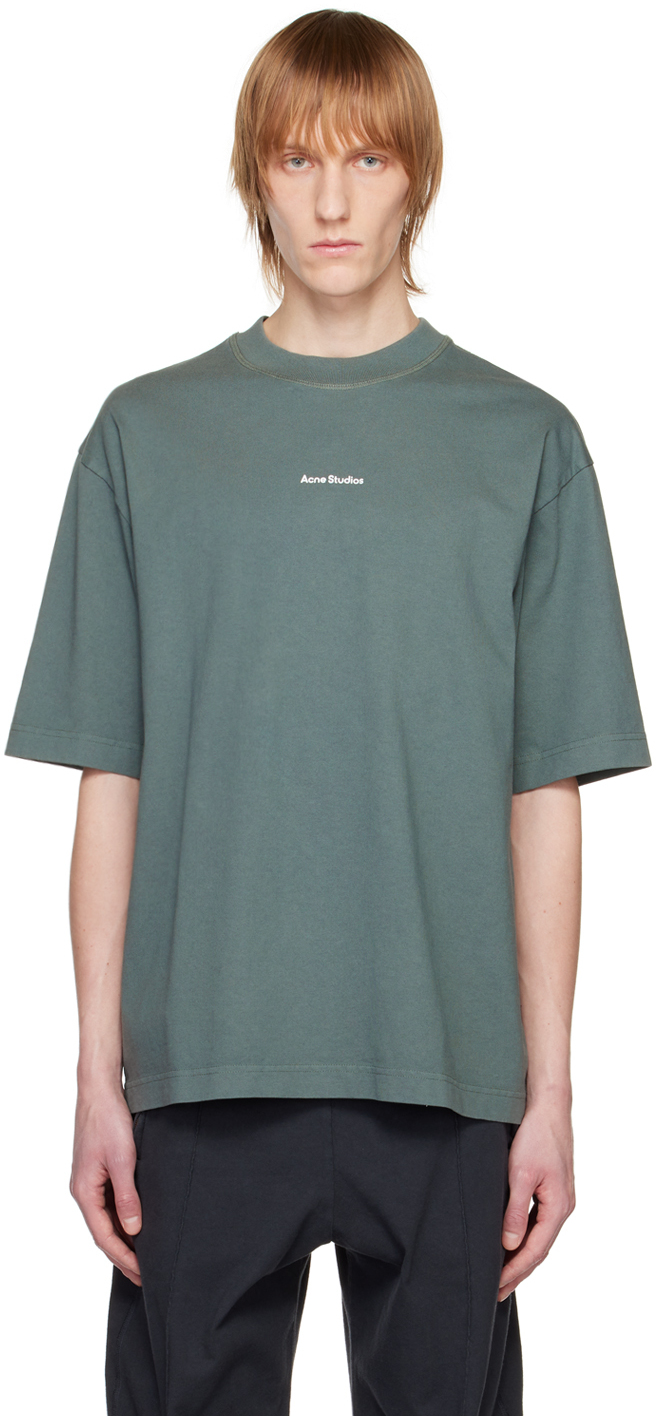 Acne Studios: Green Printed T-Shirt | SSENSE Canada