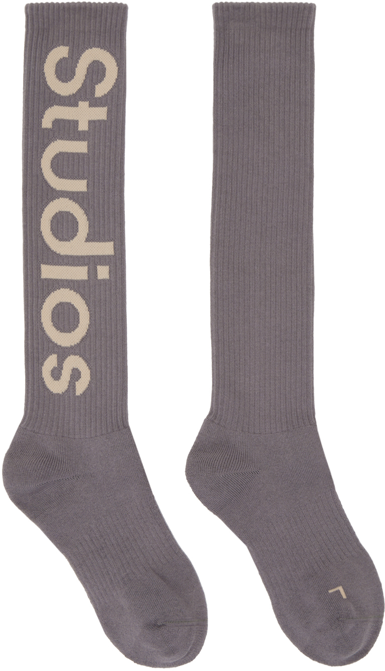 Acne Studios Gray Kneehigh Socks In De1 Grey/ivory ModeSens