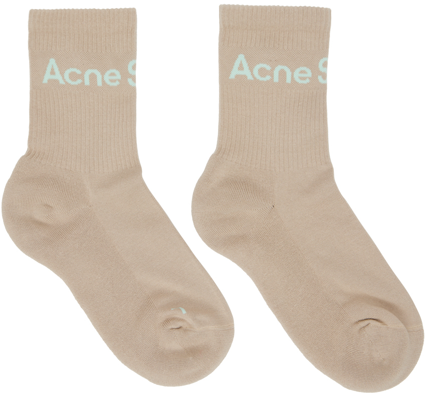 Acne Studios Beige Logo Socks In De2 Turquoise/mint