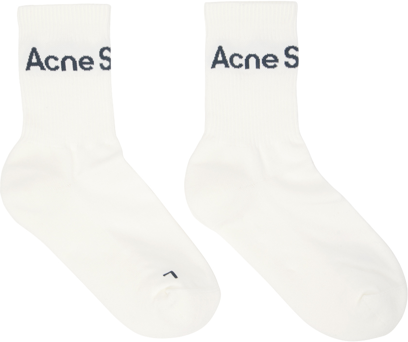 Acne Studios White Logo Socks In Cya White/charcoal