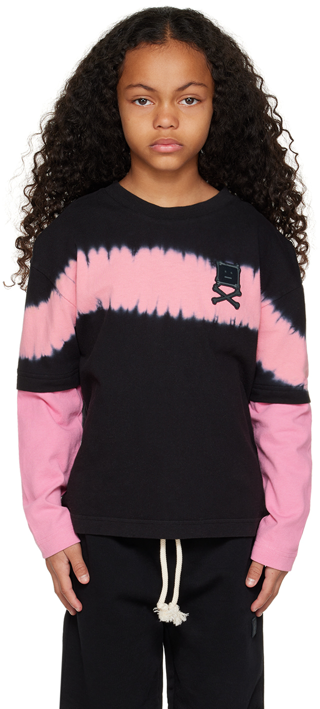 Acne Studios Kids Black & Pink Tie-dye Stripe Long Sleeve T-shirt