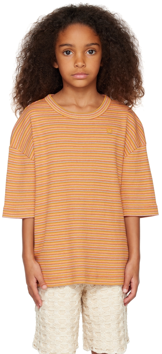 Acne Studios Kids Orange Stripe T-shirt In Orange Multi