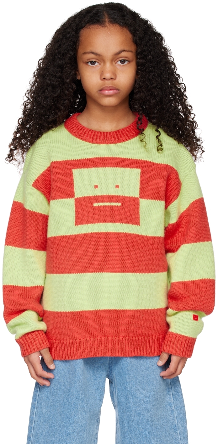 Acne Studios Knitted Wool Jumper In Sharp Red/pale Green