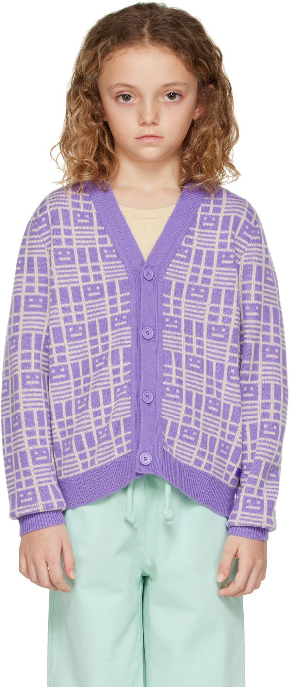 Acne Studios Face Wool Cardigan In Iris Purple