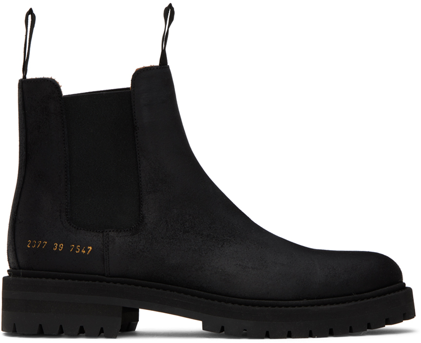 Common Projects: Black Stamped Chelsea Boots | SSENSE UK