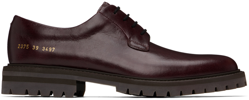 Common Projects: Burgundy Leather Derbys | SSENSE