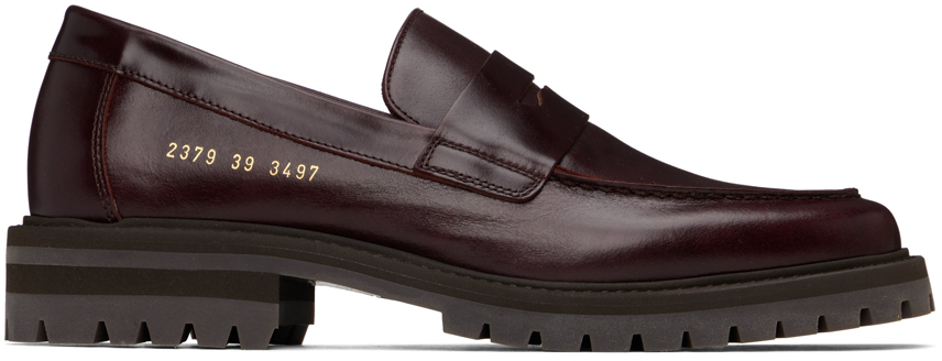 COMMON PROJECTS BURGUNDY LEATHER LOAFERS 