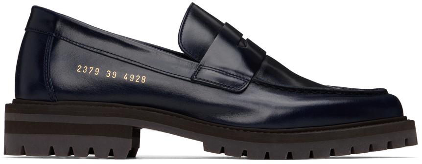 Common Projects Navy Leather Loafers